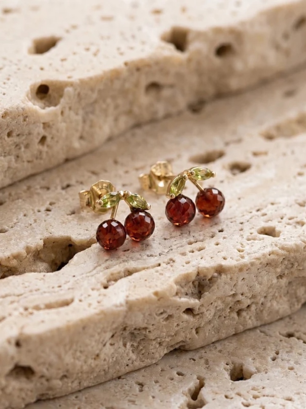 10K Solid Gold Peridot and Garnet Cherry Earrings Summer Fruit🍒